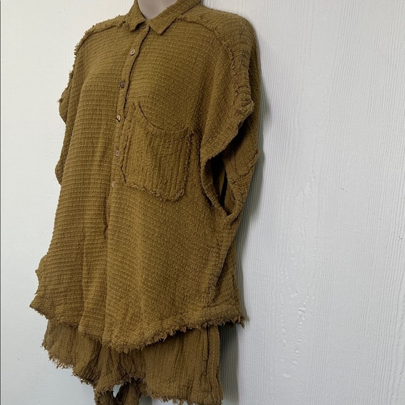 Free People - All Aboard Waffle Button Down Short Sleeve Short Romper Size Med - Picture 8 of 14